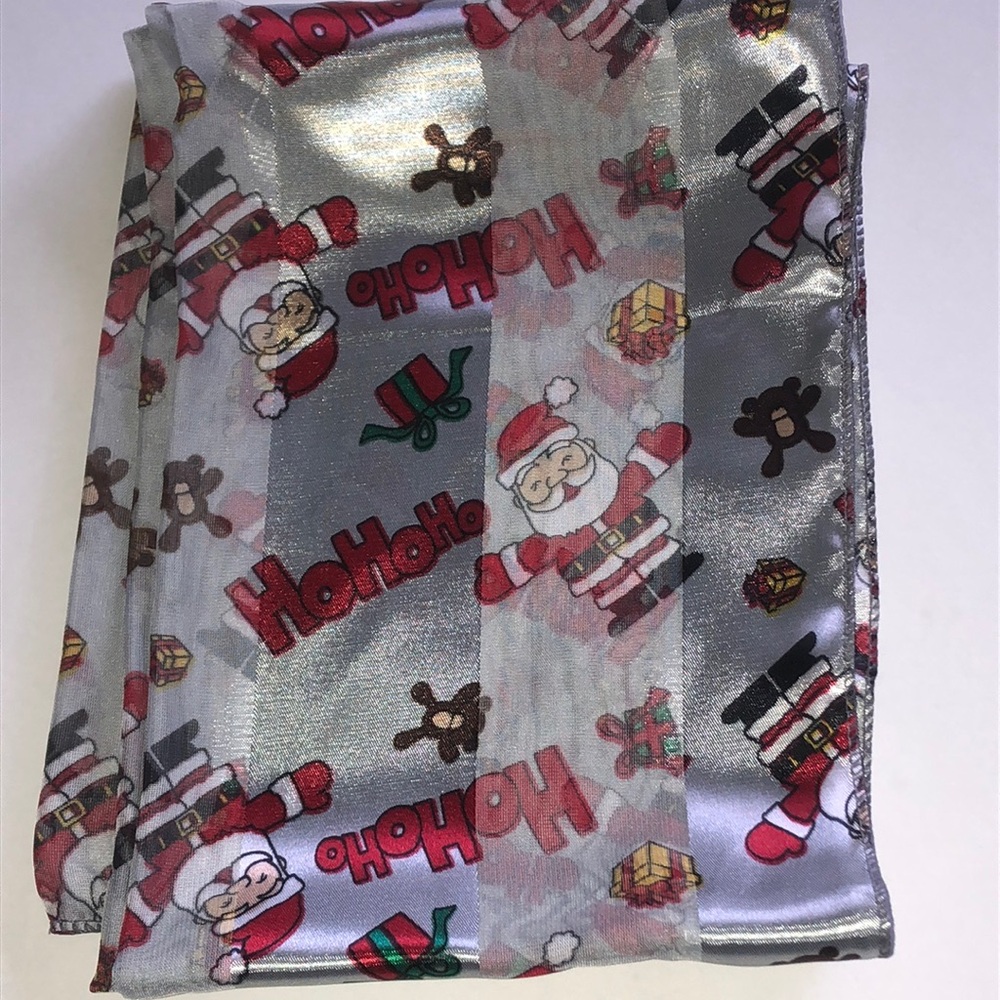 Silk Feel Printed Scarf with Red & Black Santa Hohoho Accents